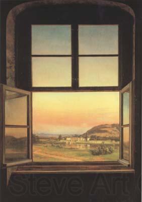 Johan Christian Dahl Window with a view of Pillnitz Castle (mk10) Norge oil painting art
